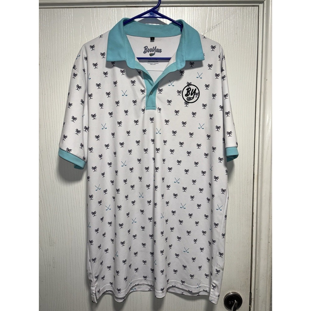 Booyaa Golf‎ Polo Shirt Men's Collared Palm Lakes Full Print Moisture Wicking XL